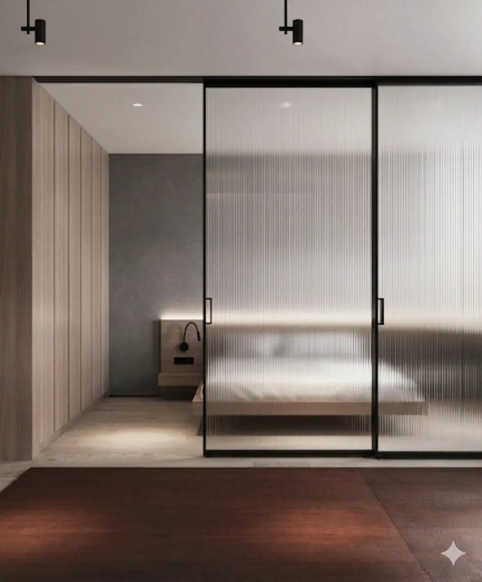 Скляна перегородка з розсувною дверю PS3 — профіль бронза, Etal Home Київ