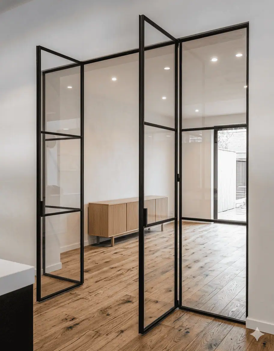 Скляна перегородка з поворотною дверю PP4 — профіль бронза, Etal Home Київ