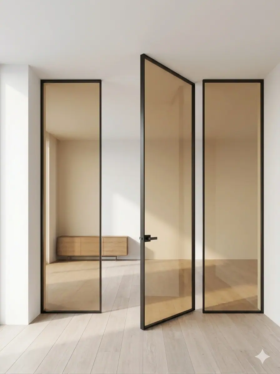 Скляна перегородка з поворотною дверю PP3 — профіль бронза, Etal Home Київ